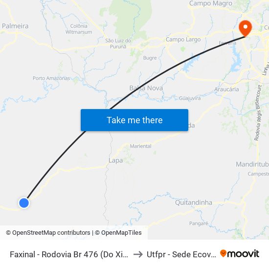 Faxinal - Rodovia Br 476 (Do Xisto) to Utfpr - Sede Ecoville map