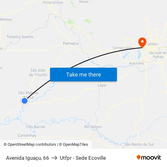 Avenida Iguaçu, 66 to Utfpr - Sede Ecoville map