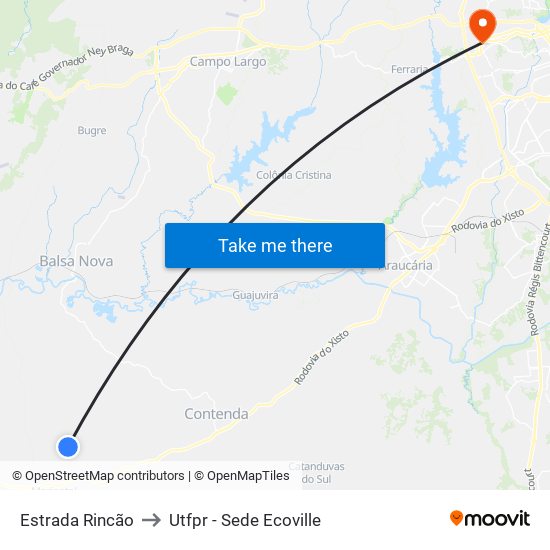 Estrada Rincão to Utfpr - Sede Ecoville map