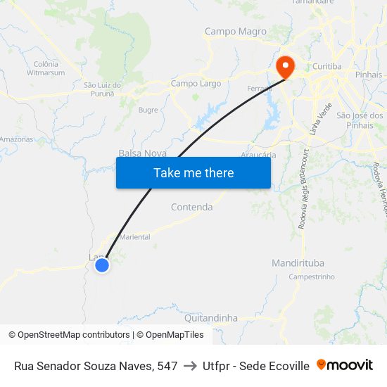 Rua Senador Souza Naves, 547 to Utfpr - Sede Ecoville map