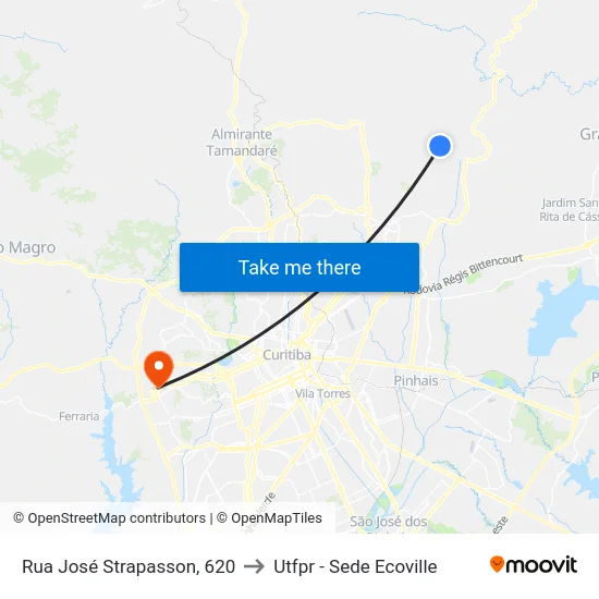 Rua José Strapasson, 620 to Utfpr - Sede Ecoville map