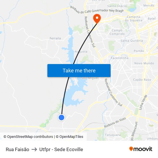 Rua Faisão to Utfpr - Sede Ecoville map