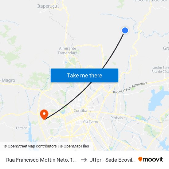 Rua Francisco Mottin Neto, 112 to Utfpr - Sede Ecoville map