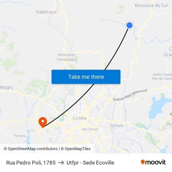 Rua Pedro Poli, 1785 to Utfpr - Sede Ecoville map