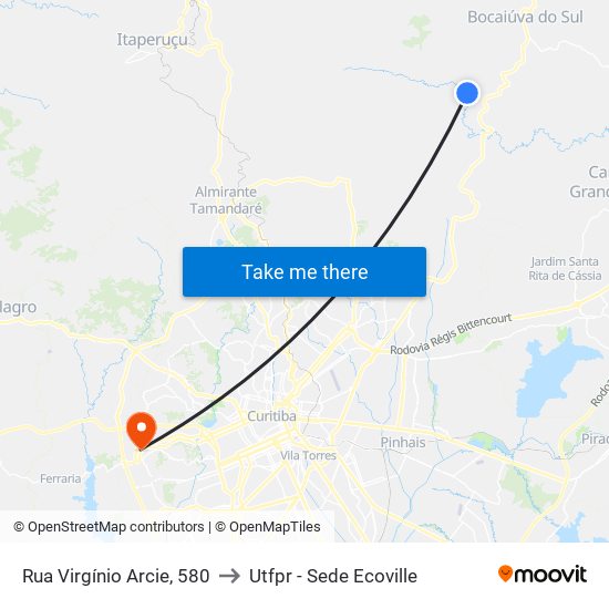 Rua Virgínio Arcie, 580 to Utfpr - Sede Ecoville map