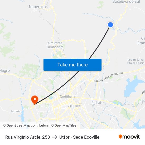 Rua Virgínio Arcie, 253 to Utfpr - Sede Ecoville map