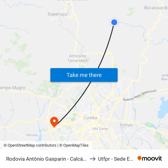 Rodovia Antônio Gasparin - Calcário Solofier to Utfpr - Sede Ecoville map