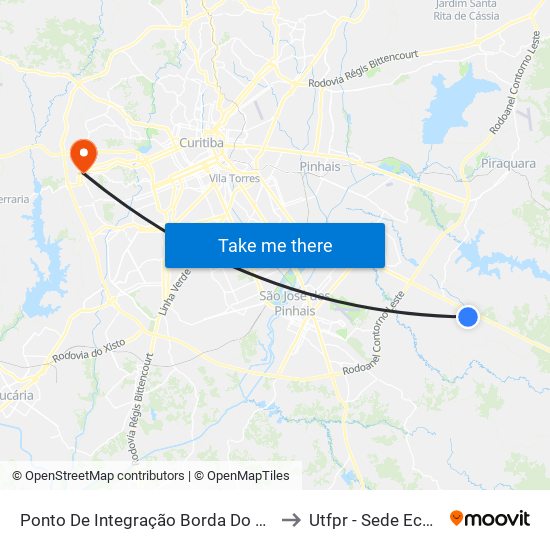 Ponto De Integração Borda Do Campo to Utfpr - Sede Ecoville map