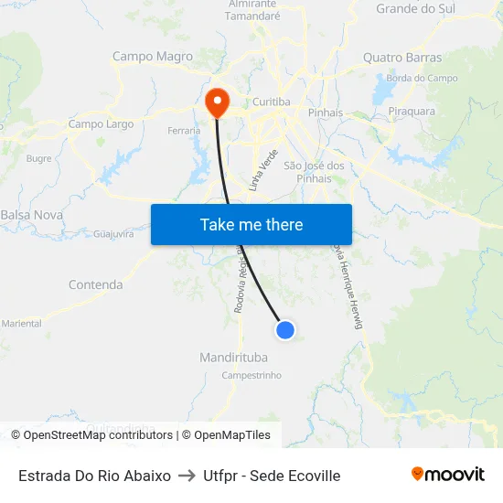 Estrada Do Rio Abaixo to Utfpr - Sede Ecoville map
