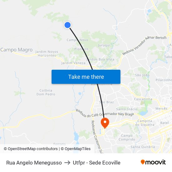 Rua Angelo Menegusso to Utfpr - Sede Ecoville map