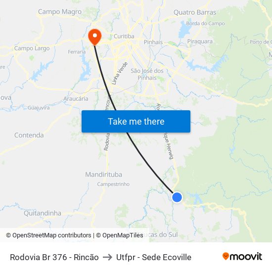 Rodovia Br 376 - Rincão to Utfpr - Sede Ecoville map