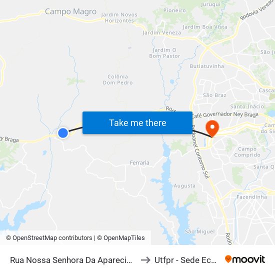 Rua Nossa Senhora Da Aparecida, 140 to Utfpr - Sede Ecoville map