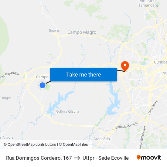 Rua Domingos Cordeiro, 167 to Utfpr - Sede Ecoville map