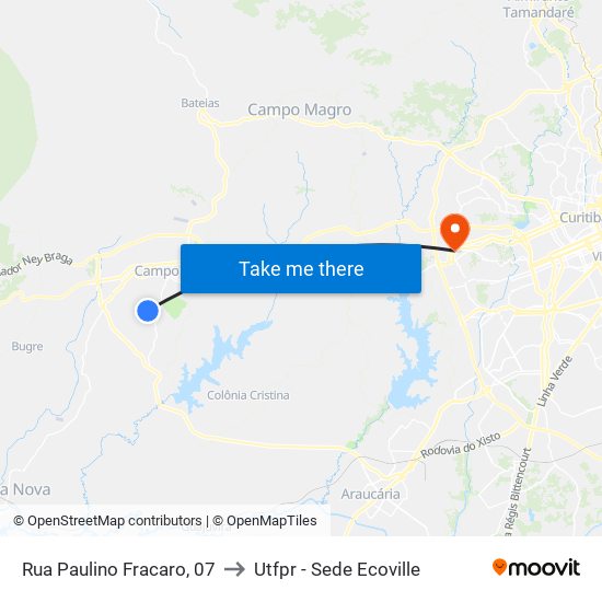 Rua Paulino Fracaro, 07 to Utfpr - Sede Ecoville map