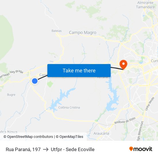 Rua Paraná, 197 to Utfpr - Sede Ecoville map