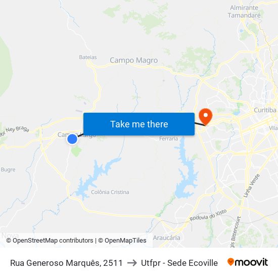 Rua Generoso Marquês, 2511 to Utfpr - Sede Ecoville map