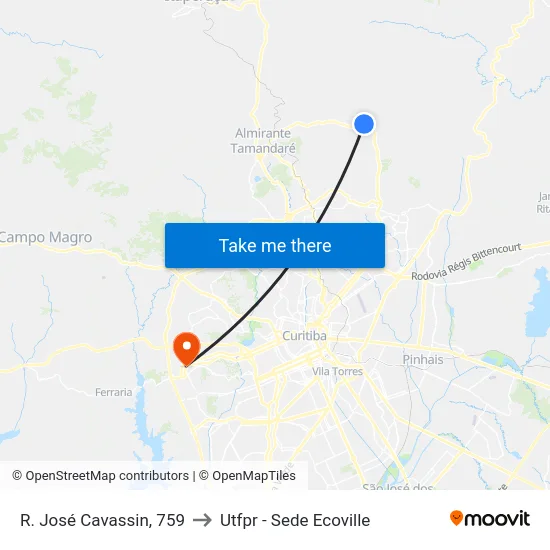R. José Cavassin, 759 to Utfpr - Sede Ecoville map