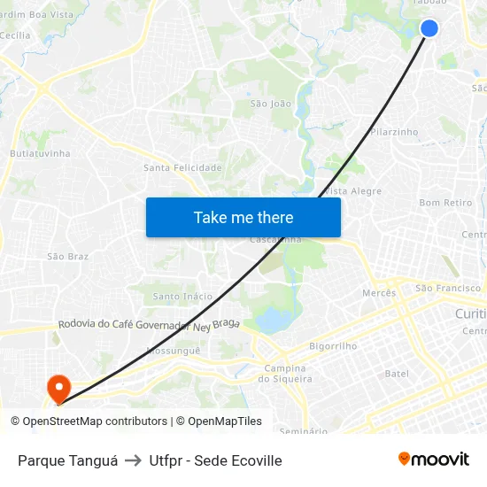 Parque Tanguá to Utfpr - Sede Ecoville map