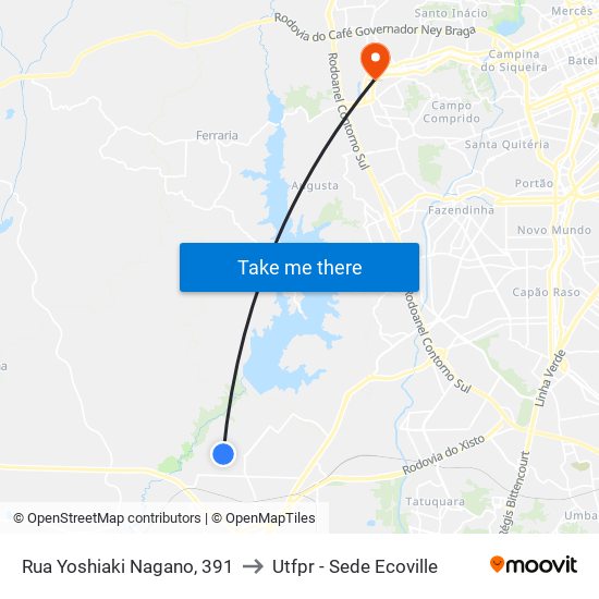 Rua Yoshiaki Nagano, 391 to Utfpr - Sede Ecoville map