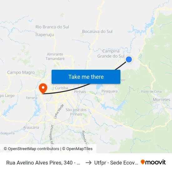 Rua Avelino Alves Pires, 340 - Tigre to Utfpr - Sede Ecoville map