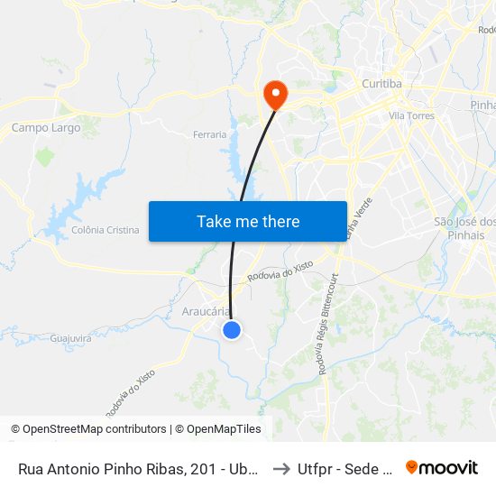 Rua Antonio Pinho Ribas, 201 - Ubs Santa Mônica to Utfpr - Sede Ecoville map