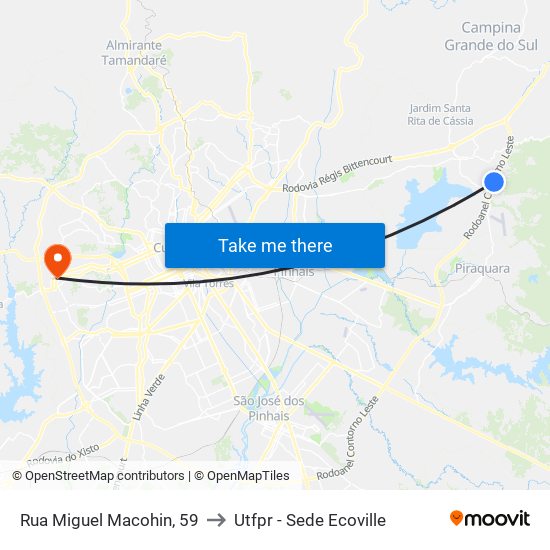 Rua Miguel Macohin, 59 to Utfpr - Sede Ecoville map