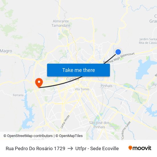 Rua Pedro Do Rosário 1729 to Utfpr - Sede Ecoville map