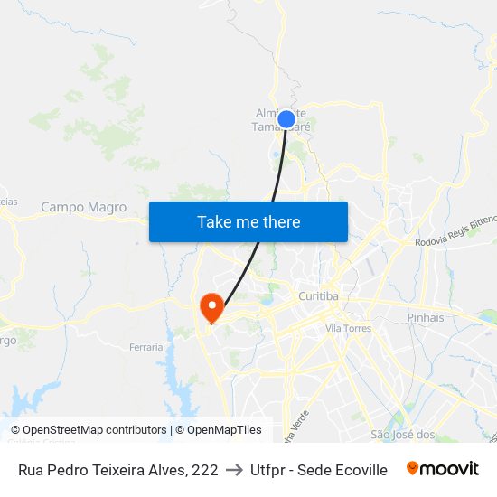 Rua Pedro Teixeira Alves, 222 to Utfpr - Sede Ecoville map