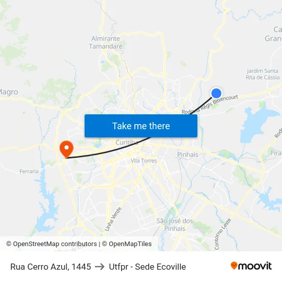 Rua Cerro Azul, 1445 to Utfpr - Sede Ecoville map