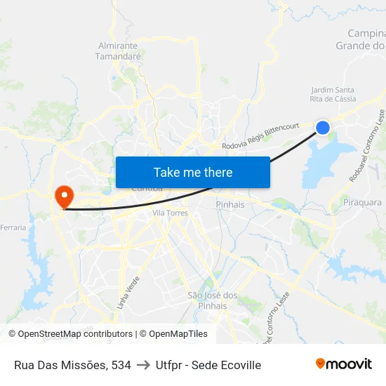 Rua Das Missões, 534 to Utfpr - Sede Ecoville map