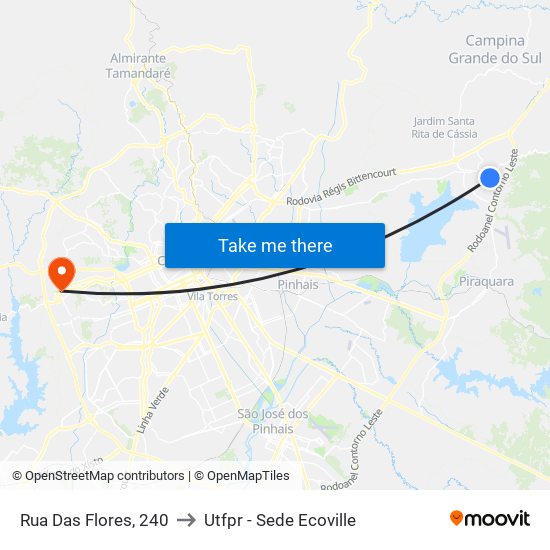 Rua Das Flores, 240 to Utfpr - Sede Ecoville map