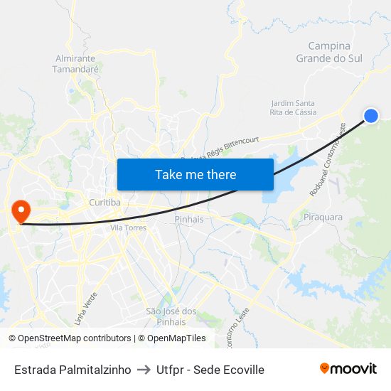 Estrada Palmitalzinho to Utfpr - Sede Ecoville map