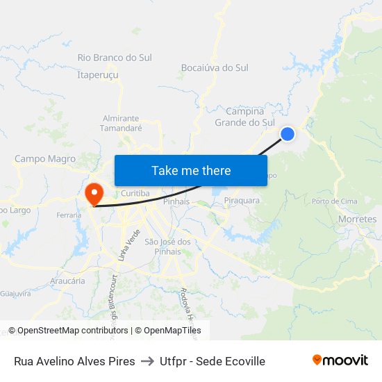 Rua Avelino Alves Pires to Utfpr - Sede Ecoville map