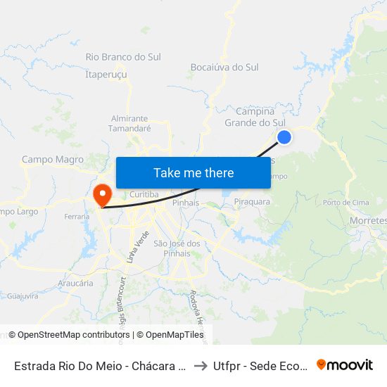 Estrada Rio Do Meio - Chácara Solar to Utfpr - Sede Ecoville map