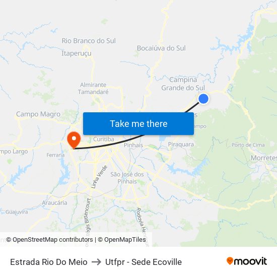 Estrada Rio Do Meio to Utfpr - Sede Ecoville map