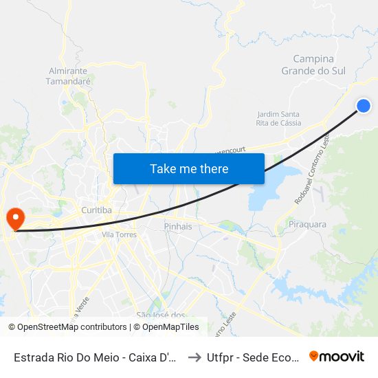 Estrada Rio Do Meio - Caixa D'Agua to Utfpr - Sede Ecoville map