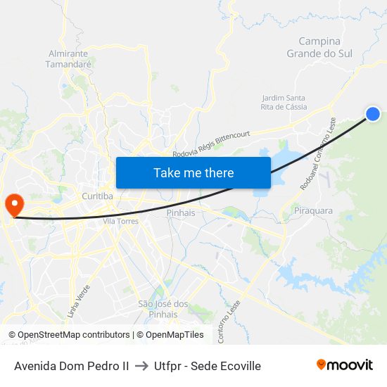 Avenida Dom Pedro II to Utfpr - Sede Ecoville map