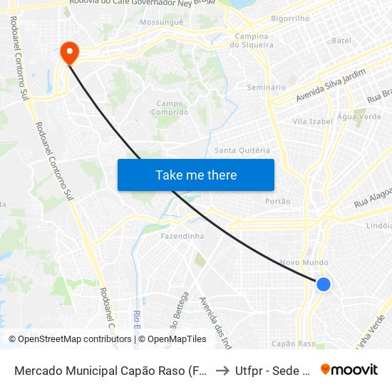 Mercado Municipal Capão Raso (F71 E Reunidas) to Utfpr - Sede Ecoville map