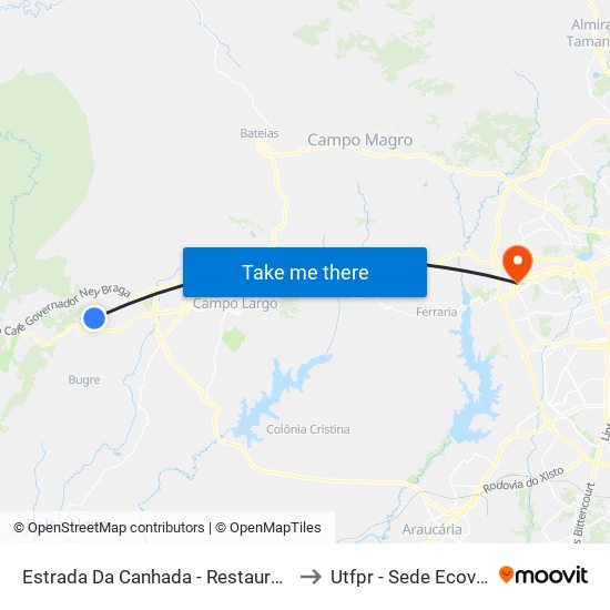 Estrada Da Canhada - Restaurante to Utfpr - Sede Ecoville map