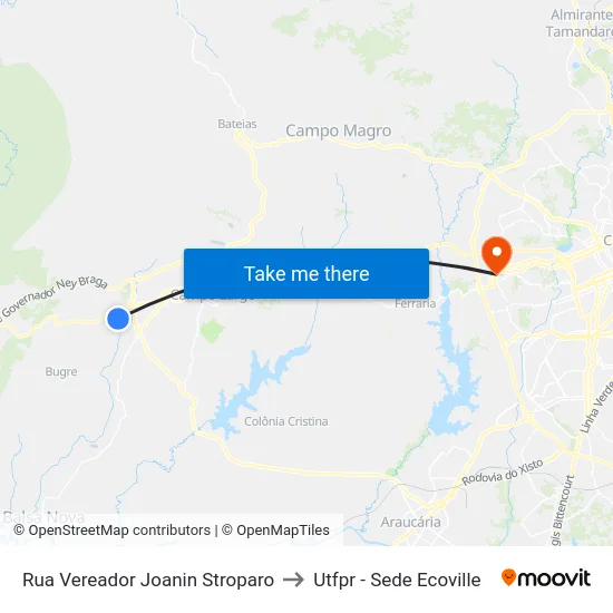 Rua Vereador Joanin Stroparo to Utfpr - Sede Ecoville map