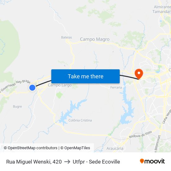 Rua Miguel Wenski, 420 to Utfpr - Sede Ecoville map