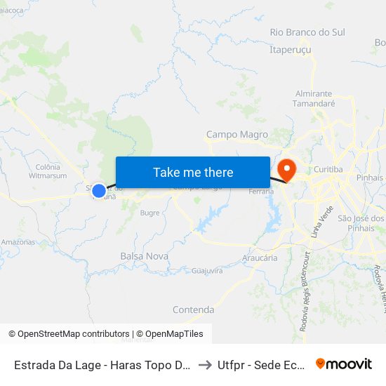 Estrada Da Lage - Haras Topo Da Serra to Utfpr - Sede Ecoville map