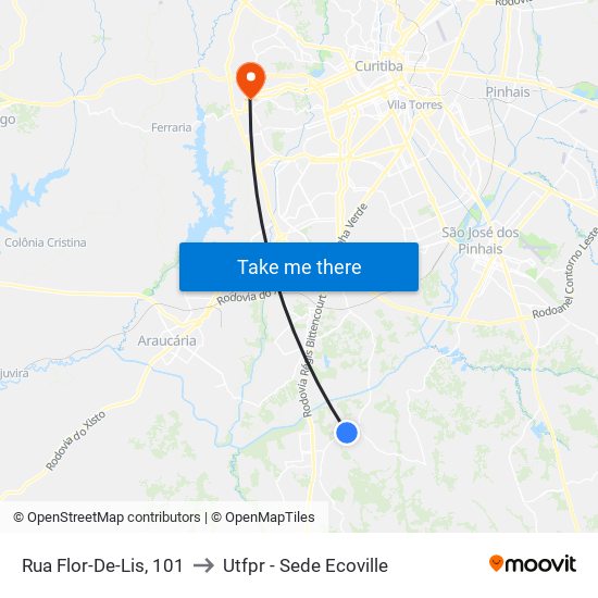 Rua Flor-De-Lis, 101 to Utfpr - Sede Ecoville map