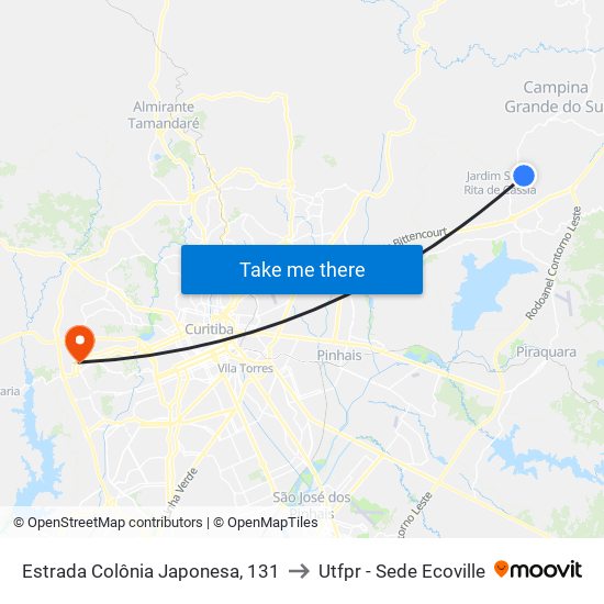 Estrada Colônia Japonesa, 131 to Utfpr - Sede Ecoville map