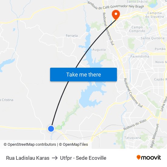 Rua Ladislau Karas to Utfpr - Sede Ecoville map