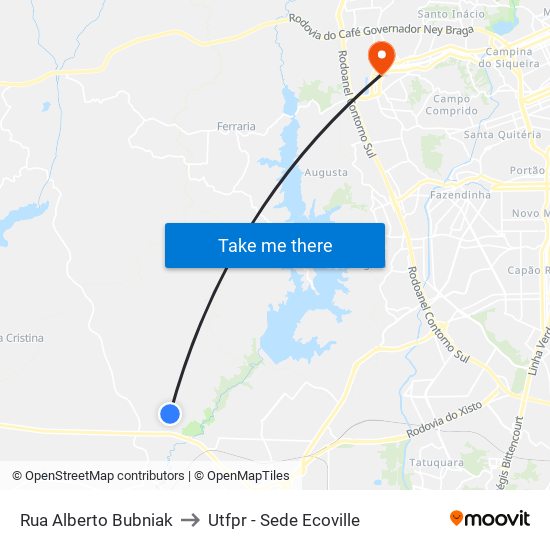 Rua Alberto Bubniak to Utfpr - Sede Ecoville map