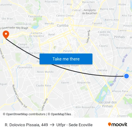 Rua Dolovico Pissaia 500 to Utfpr - Sede Ecoville map