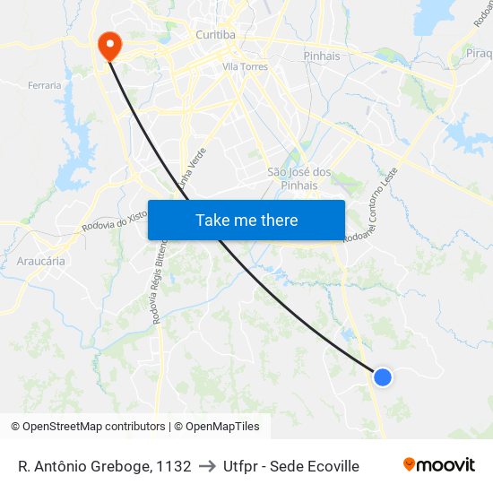 R. Antônio Greboge, 1132 to Utfpr - Sede Ecoville map