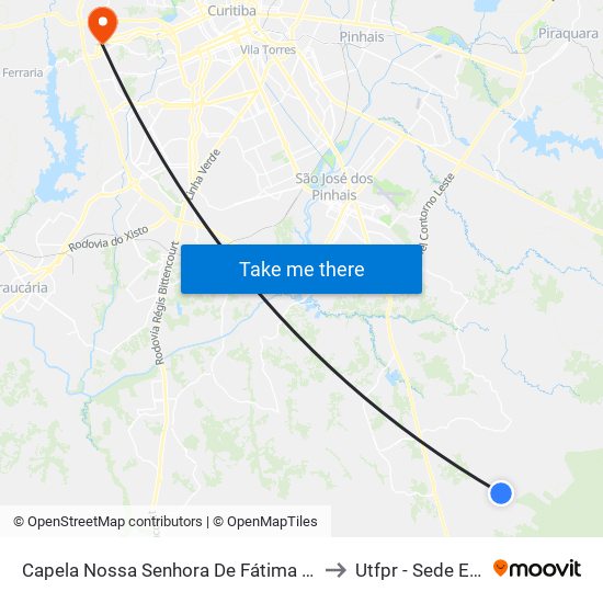 Capela Nossa Senhora De Fátima - Roça Velha to Utfpr - Sede Ecoville map