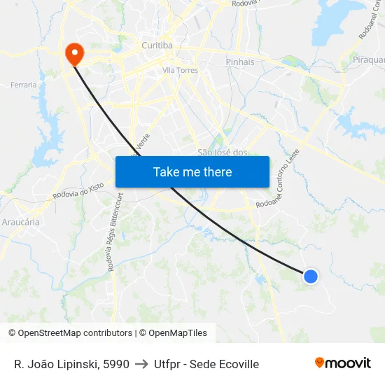 R. João Lipinski, 5990 to Utfpr - Sede Ecoville map